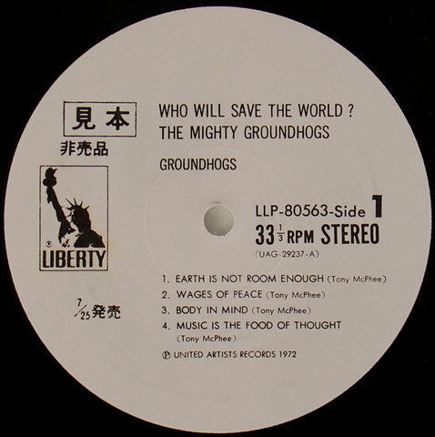The Groundhogs - Who Will Save The World?  The Mighty Groundhogs (Vinyl, LP, Album, Promo) Very Good Plus (VG+) / Very Good Plus (VG+)