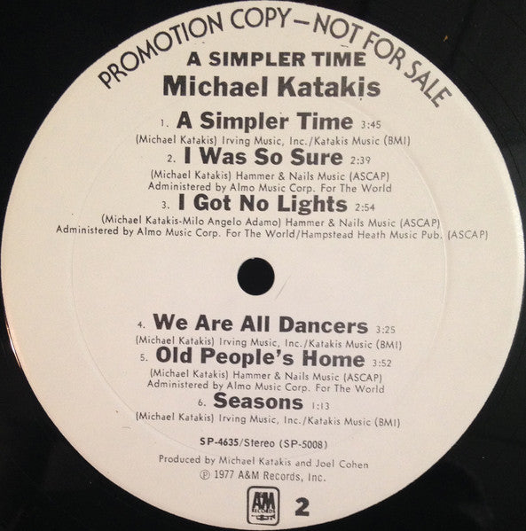 Michael Katakis - A Simpler Time (Vinyl, LP, Album, Promo) Very Good (VG) / Good Plus (G+)