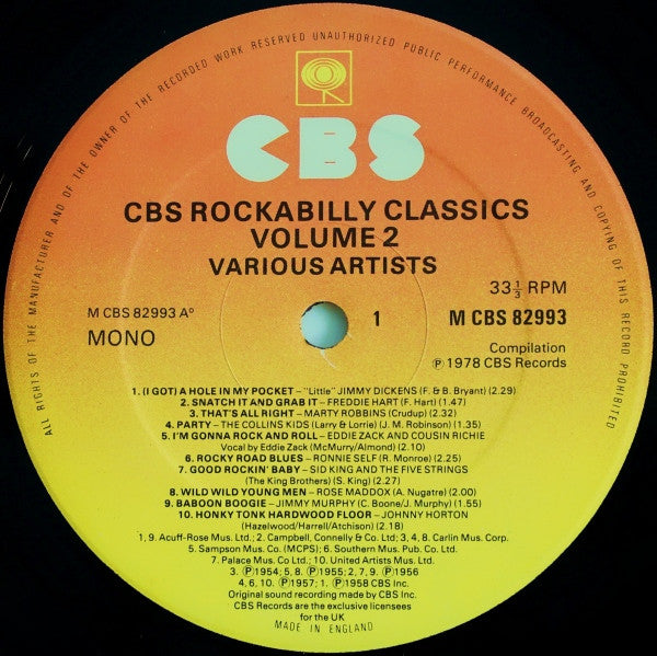 Various - CBS Rockabilly Classics Vol. 2 - Rockabilly Vol. 2 (Vinyl, LP, Compilation, Mono) Near Mint (NM or M-) / Very Good (VG)