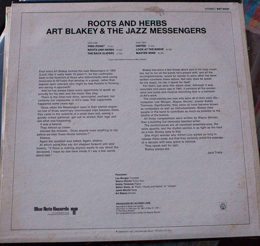 Art Blakey & The Jazz Messengers - Roots & Herbs (Vinyl, LP, Album) Very Good Plus (VG+) / Very Good Plus (VG+)