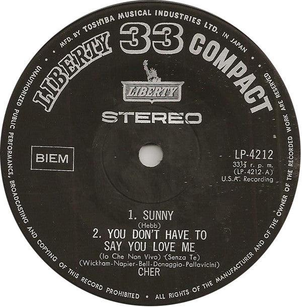 Cher - Sunny (Vinyl, 7", 33 ⅓ RPM) Very Good (VG) / Very Good (VG)