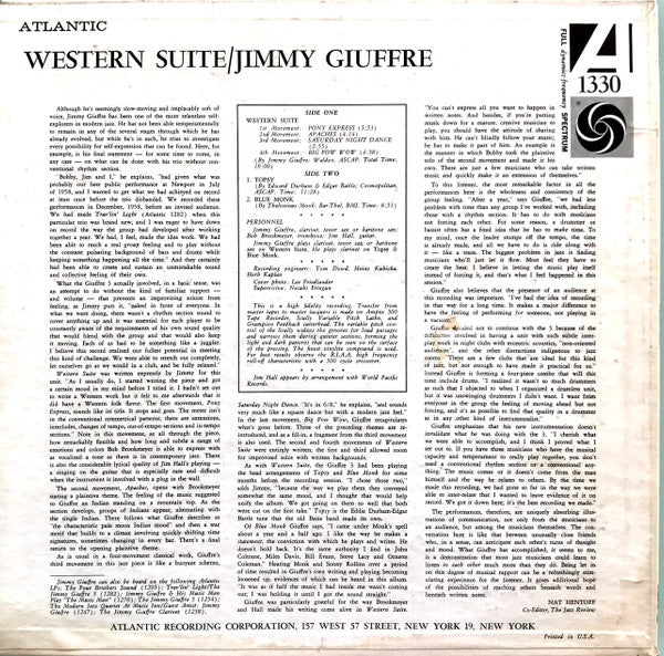 Jimmy Giuffre - Western Suite (Vinyl, LP, Album, Mono)