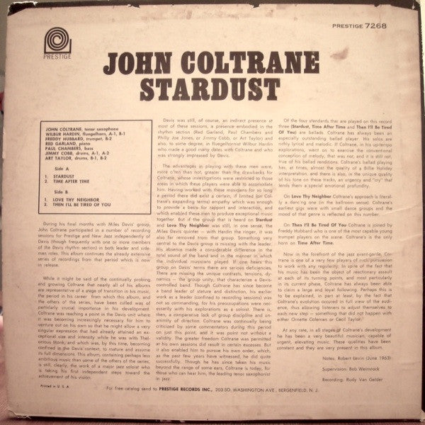 John Coltrane - Stardust (Vinyl, LP, Album, Mono) Good Plus (G+) / Good (G)