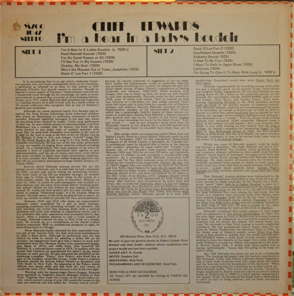 Cliff "Ukulele Ike" Edwards - I'm A Bear In A Lady's Boudoir (Vinyl, LP, Compilation) Very Good (VG) / Very Good (VG)