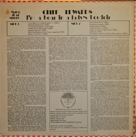 Cliff "Ukulele Ike" Edwards - I'm A Bear In A Lady's Boudoir (Vinyl, LP, Compilation) Very Good (VG) / Very Good (VG)
