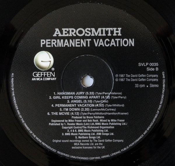 Aerosmith - Permanent Vacation (Vinyl, LP, Album, Reissue, Limited Edition) Near Mint (NM or M-) / Near Mint (NM or M-)