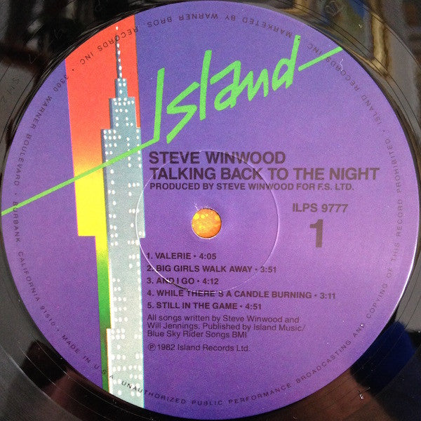 Steve Winwood - Talking Back To The Night (Vinyl, LP, Album) Very Good (VG) / Very Good (VG)