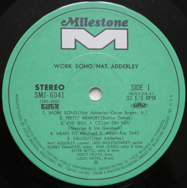 Nat Adderley - Work Song (Vinyl, LP, Album, Reissue) Very Good Plus (VG+) / Very Good Plus (VG+)