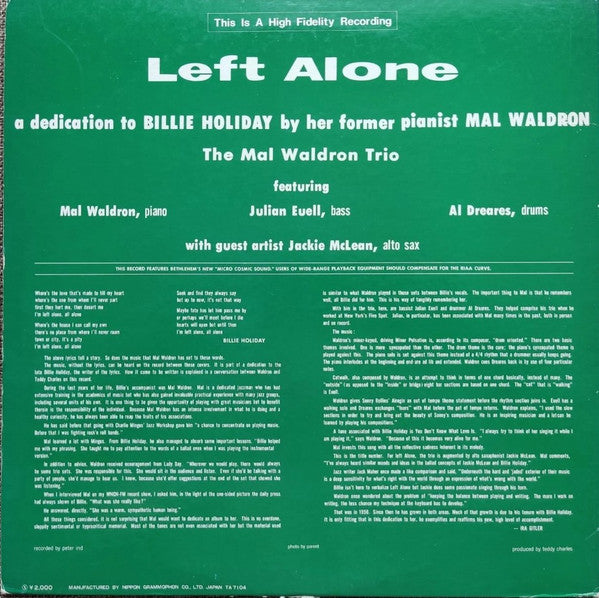 Mal Waldron - Left Alone (Vinyl, LP, Album, Reissue, Stereo)
