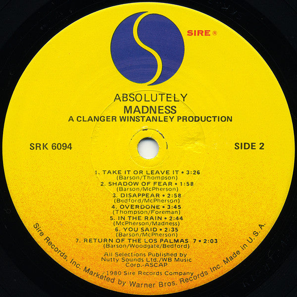 Madness - Absolutely (Vinyl, LP, Album) Near Mint (NM or M-) / Very Good Plus (VG+)