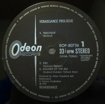 Renaissance (4) - Prologue (Vinyl, LP, Album, Reissue, Stereo) Very Good Plus (VG+) / Very Good Plus (VG+)