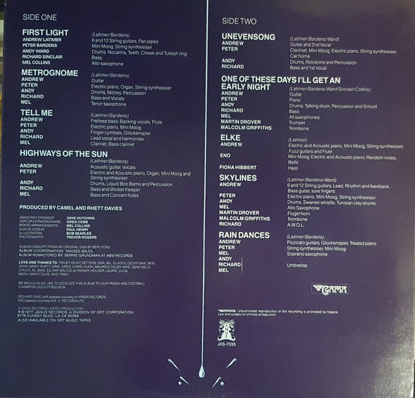 Camel - Rain Dances (Vinyl, LP, Album, Stereo) Very Good Plus (VG+) / Very Good Plus (VG+)
