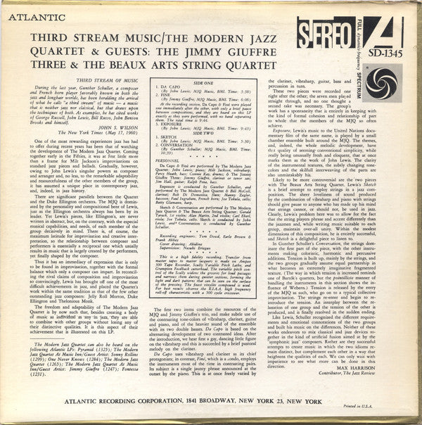 The Modern Jazz Quartet - Third Stream Music (Vinyl, LP, Album, Reissue, Stereo) Very Good Plus (VG+) / Very Good Plus (VG+)