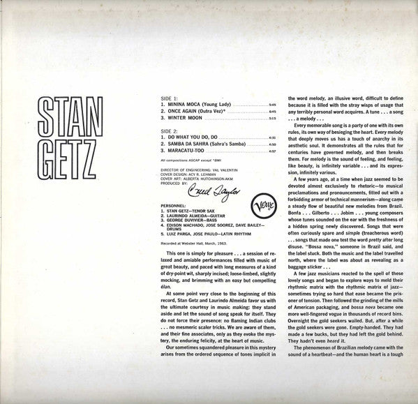 Stan Getz - Stan Getz With Guest Artist Laurindo Almeida (Vinyl, LP, Stereo) Very Good (VG) / Very Good Plus (VG+)
