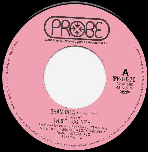 Three Dog Night - Shambala (Vinyl, 7", 45 RPM, Single) Very Good Plus (VG+) / Very Good (VG)