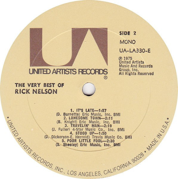 Ricky Nelson (2) - The Very Best Of Rick Nelson (Vinyl, LP, Compilation, Mono) Very Good (VG) / Good Plus (G+)
