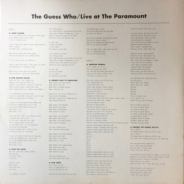 The Guess Who - Live At The Paramount (Vinyl, Album, LP)