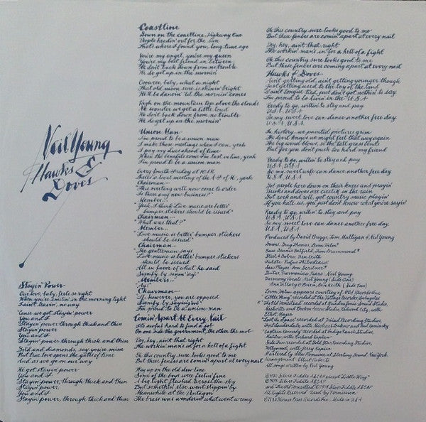 Neil Young - Hawks & Doves (Vinyl, LP, Album, Stereo)