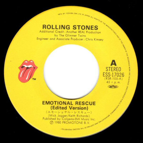 The Rolling Stones - Emotional Rescue (Vinyl, 7", 45 RPM, Stereo) Very Good Plus (VG+) / Very Good (VG)