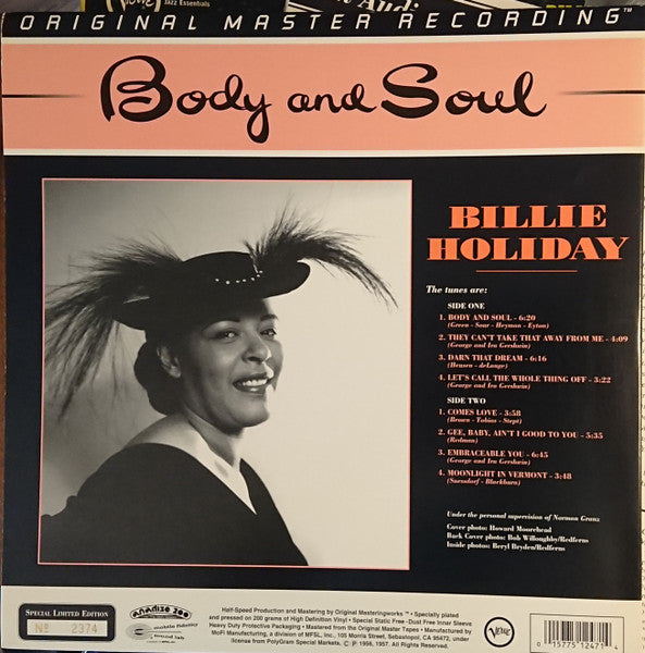 Billie Holiday - Body And Soul (Vinyl, LP, Limited Edition, Numbered, Reissue, Remastered, Mono) Mint (M) / Mint (M)