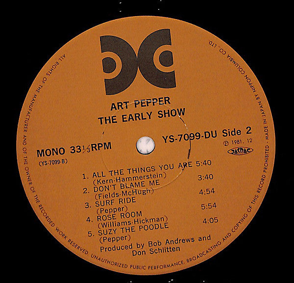 Art Pepper - The Early Show (Vinyl, LP, Album, Mono) Very Good Plus (VG+) / Very Good (VG)