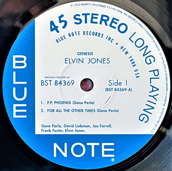 Elvin Jones - Genesis (2xVinyl, 12", 45 RPM, Album, Limited Edition, Numbered, Reissue, Remastered, Stereo) Very Good Plus (VG+) / Very Good Plus (VG+)