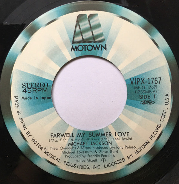 Michael Jackson - Farewell My Summer Love (Vinyl, 7", 45 RPM, Single) Near Mint (NM or M-) / Near Mint (NM or M-)