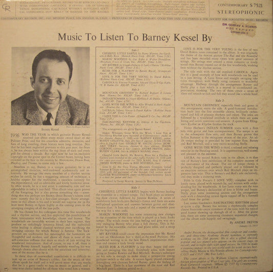 Barney Kessel - Music To Listen To Barney Kessel By (Vinyl, LP, Album, Stereo) Very Good (VG) / Very Good (VG)