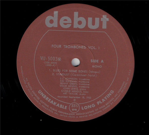 The Four Trombones - Four Trombones Vol. 1 (Vinyl, LP, Compilation, Limited Edition, Reissue, Mono) Very Good Plus (VG+) / Very Good Plus (VG+)