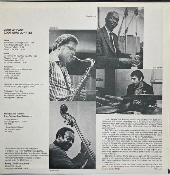 Zoot Sims Quartet - Zoot At Ease (Vinyl, LP, Album)