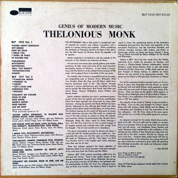 Thelonious Monk - Genius Of Modern Music Vol 1 (Vinyl, LP, Compilation, Reissue) Very Good Plus (VG+) / Very Good Plus (VG+)