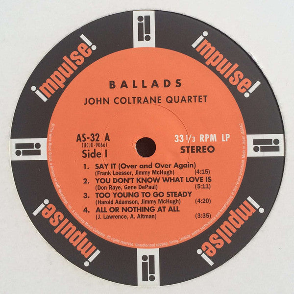 The John Coltrane Quartet - Ballads (Vinyl, LP, Album, Remastered, Reissue, Limited Edition, Stereo) Very Good Plus (VG+) / Near Mint (NM or M-)