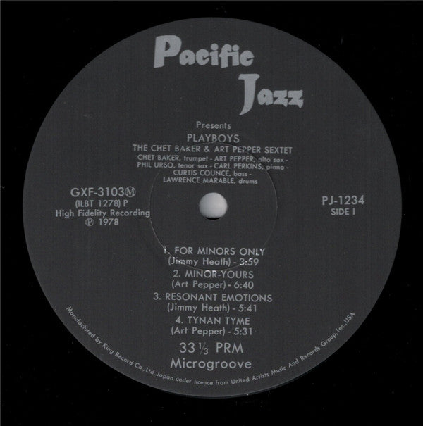 The Chet Baker-Art Pepper Sextet - Playboys (Vinyl, LP, Album, Limited Edition, Reissue, Mono) Very Good Plus (VG+) / Very Good (VG)