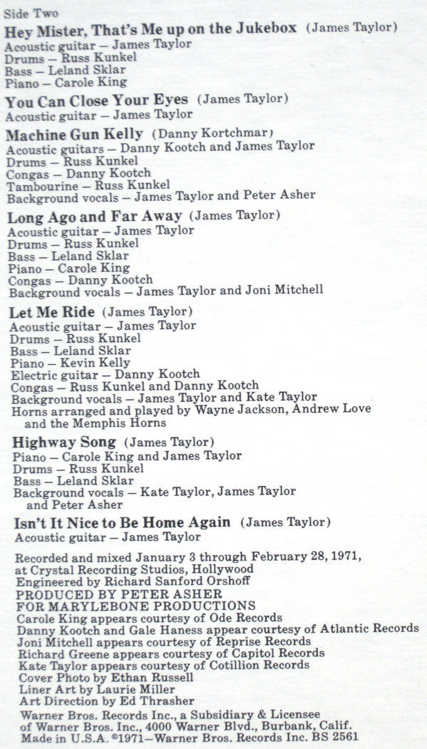 James Taylor (2) - Mud Slide Slim And The Blue Horizon (Vinyl, LP, Album, Reissue) Very Good Plus (VG+) / Very Good Plus (VG+)