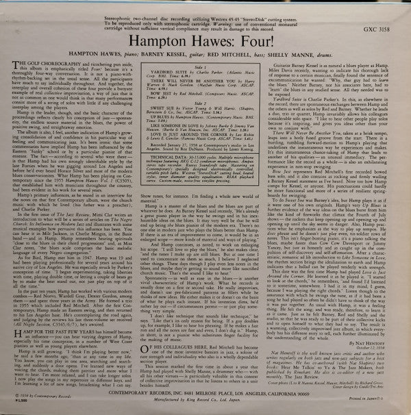 Hampton Hawes - Four! (Vinyl, LP, Album, Stereo) Very Good Plus (VG+) / Very Good (VG)