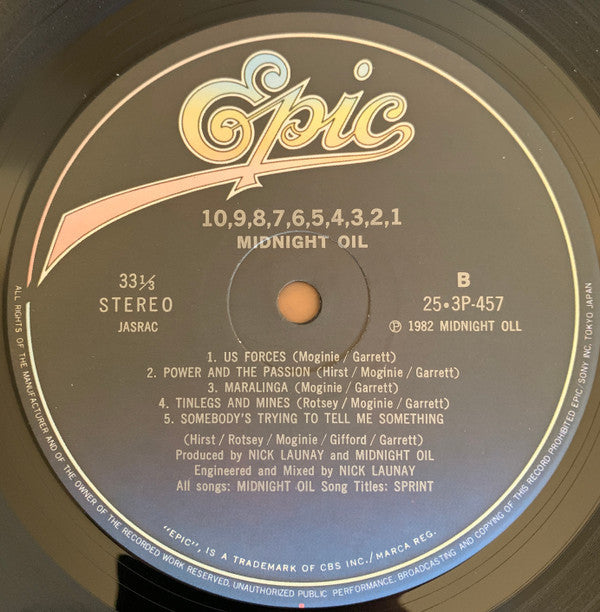 Midnight Oil - 10, 9, 8, 7, 6, 5, 4, 3, 2, 1 (Vinyl, LP, Album, Stereo) Very Good (VG) / Very Good Plus (VG+)
