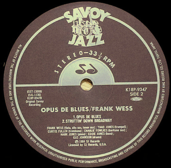 Frank Wess - Opus De Blues (Vinyl, LP, Album, Stereo) Very Good Plus (VG+) / Very Good (VG)