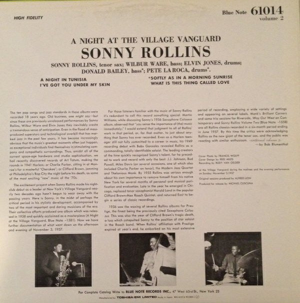 Sonny Rollins - A Night At The "Village Vanguard" Volume 2 (Vinyl, LP, Album, Limited Edition, Reissue, Mono) Near Mint (NM or M-) / Very Good Plus (VG+)