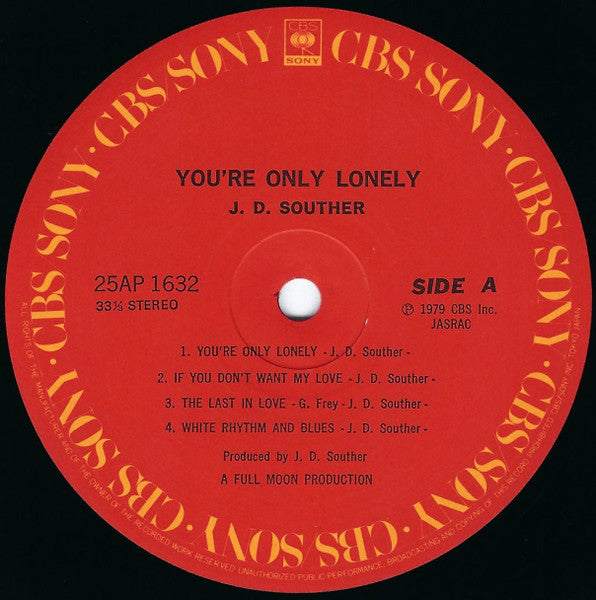 John David Souther - You're Only Lonely (Vinyl, LP, Album, Stereo) Very Good Plus (VG+) / Very Good Plus (VG+)