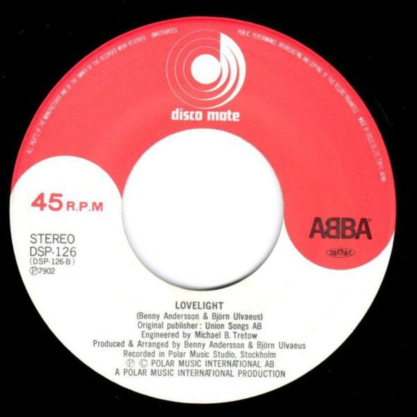 ABBA - Chiquitita c/w Lovelight (Vinyl, 7", 45 RPM, Single) Very Good (VG) / Very Good Plus (VG+)