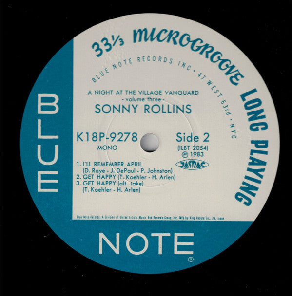 Sonny Rollins - A Night At The "Village Vanguard" Volume 3 (Vinyl, LP, Album, Mono) Near Mint (NM or M-) / Very Good Plus (VG+)