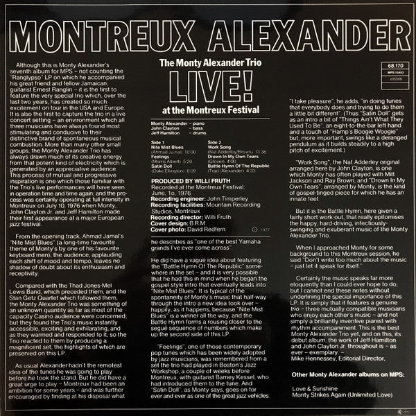 The Monty Alexander Trio - Montreux Alexander - Live! At The Montreux Festival (Vinyl, LP, Album, Reissue, Remastered, Stereo) Very Good (VG) / Good Plus (G+)