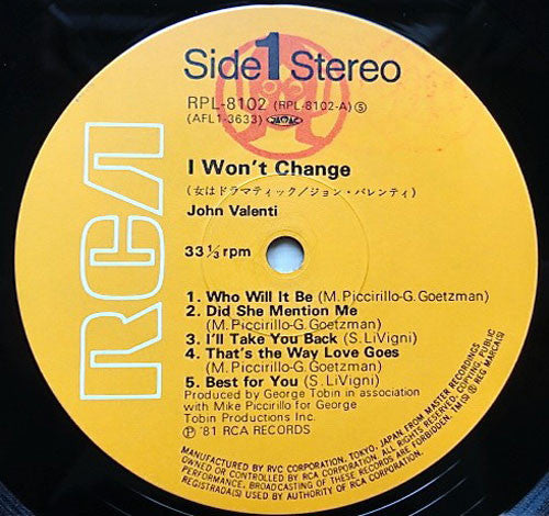 John Valenti - I Won't Change (Vinyl, LP, Album)