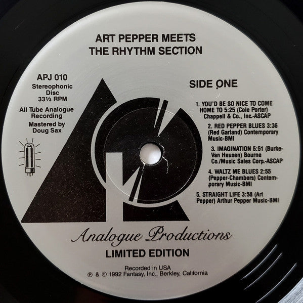 Art Pepper - Art Pepper Meets The Rhythm Section (Vinyl, LP, Album, Limited Edition, Reissue, Stereo) Near Mint (NM or M-) / Very Good Plus (VG+)