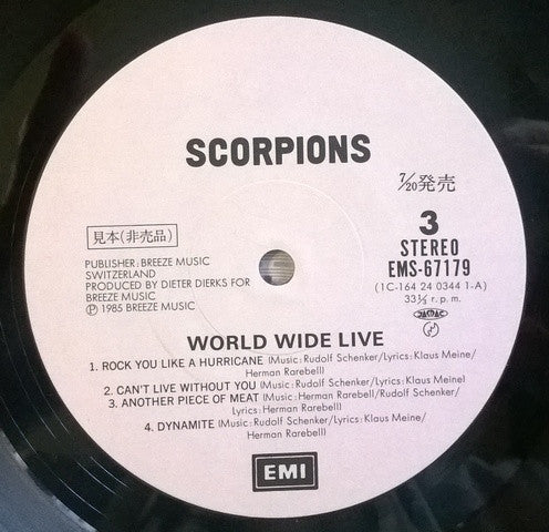 Scorpions - World Wide Live (2xVinyl, LP, Album, Promo) Near Mint (NM or M-) / Good Plus (G+)
