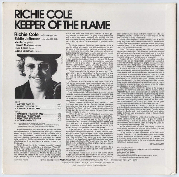 Richie Cole - Keeper Of The Flame (Vinyl, LP, Album, Stereo)