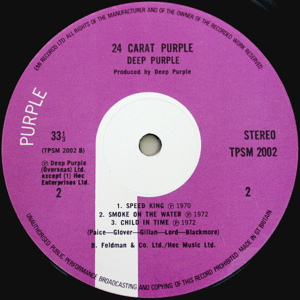 Deep Purple - 24 Carat Purple (Vinyl, LP, Compilation, Stereo) Very Good Plus (VG+) / Very Good (VG)