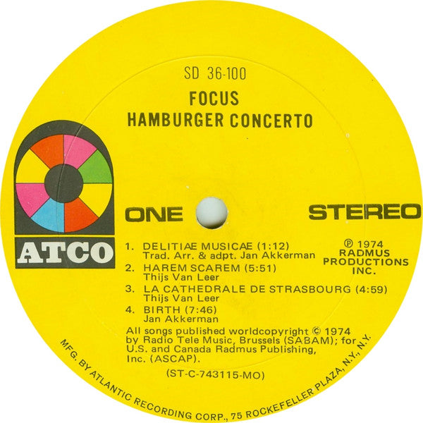 Focus (2) - Hamburger Concerto (Vinyl, LP, Album) Very Good (VG) / Very Good Plus (VG+)