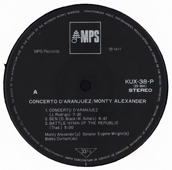 Monty Alexander - Concerto D'Aranjuez (Vinyl, Album, LP, Reissue) Very Good Plus (VG+) / Very Good (VG)