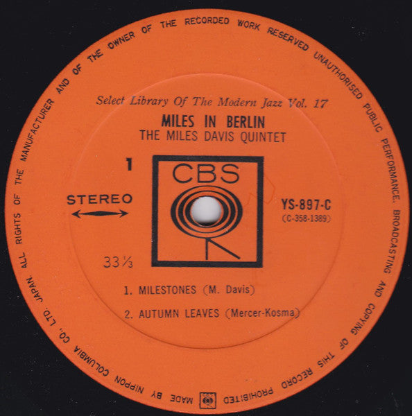 The Miles Davis Quintet - Miles In Berlin (Vinyl, LP, Album, Stereo)